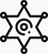 Black and white icon of a sheriff badge in the shape of a six-pointed star